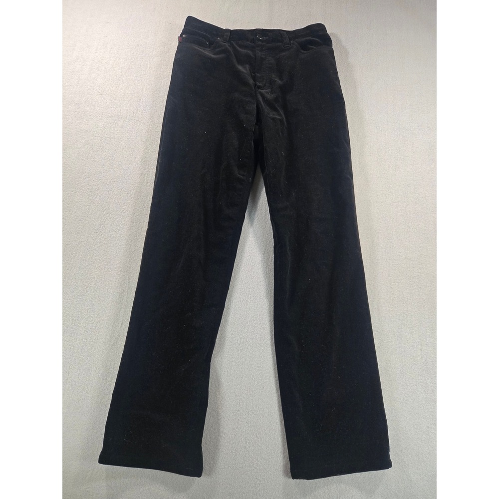 Lauren Ralph Lauren Velvet Pants Womens 10 Black Straight Leg‎ Mid Rise Stretch